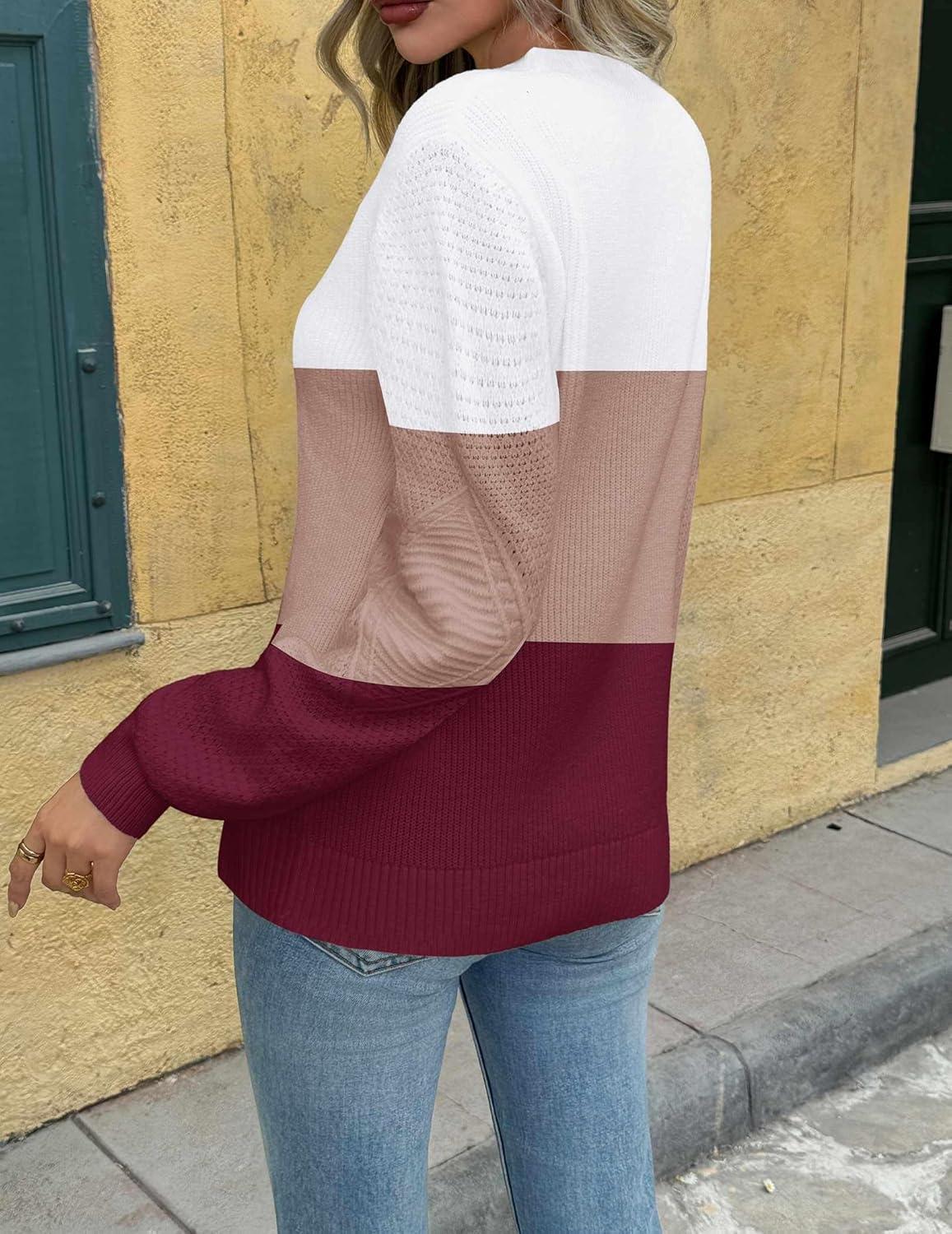 imageZeagoo Womens Fall Tops 2025 Fashion V Neck Long Sleeve Pullover Sweater SXXLWhite Wine Red