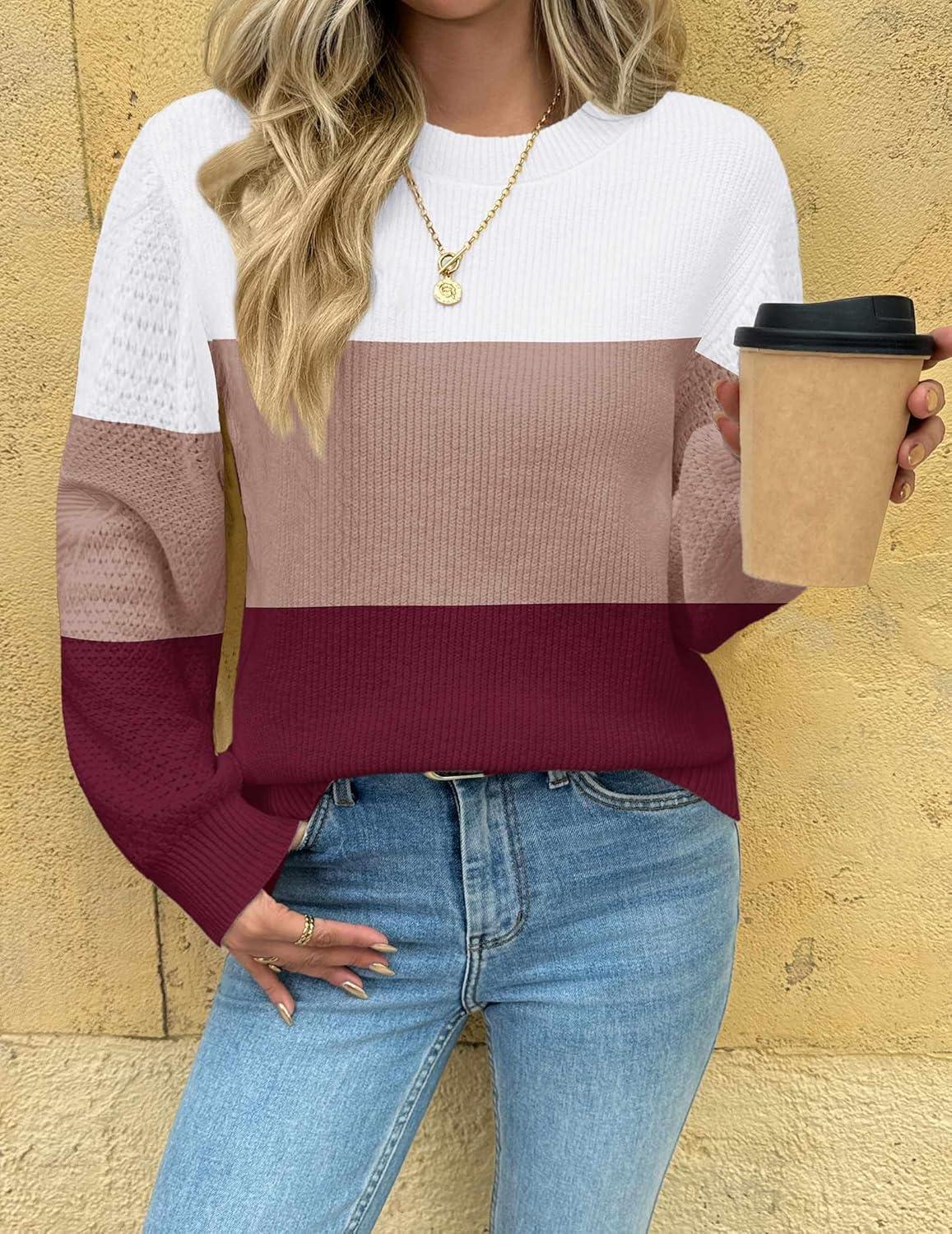 imageZeagoo Womens Fall Tops 2025 Fashion V Neck Long Sleeve Pullover Sweater SXXLWhite Wine Red