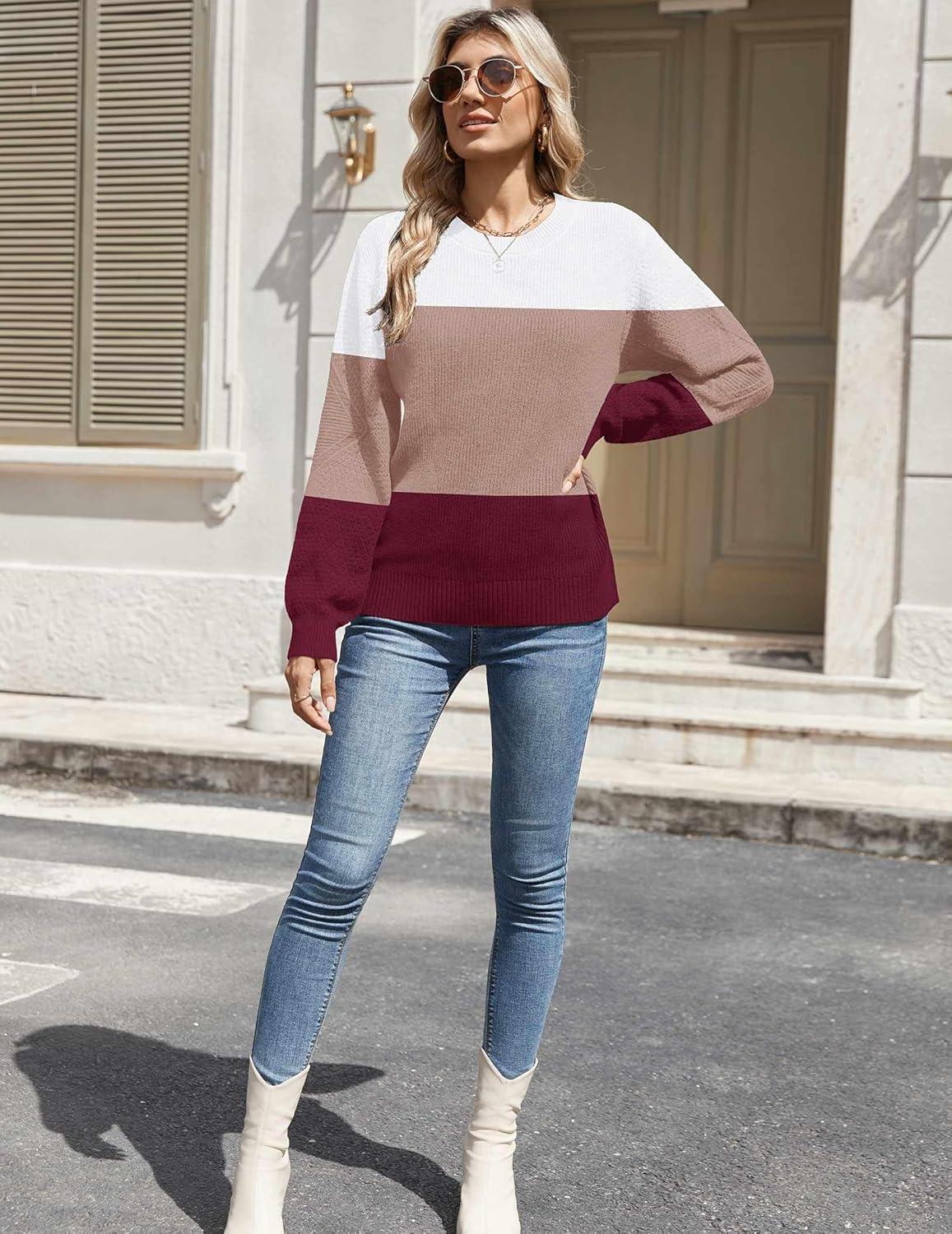 imageZeagoo Womens Fall Tops 2025 Fashion V Neck Long Sleeve Pullover Sweater SXXLWhite Wine Red