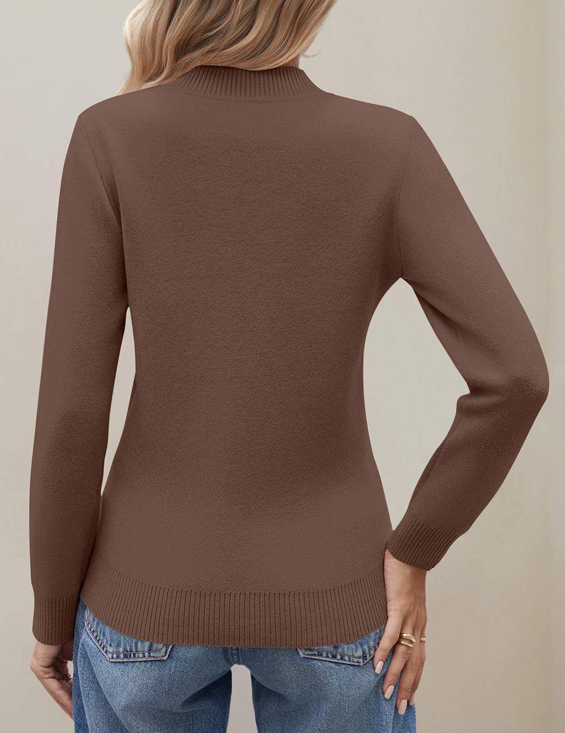 imageZeagoo Womens Fleece Sherpa Lined Sweater Mock Neck Long Sleeve Thermal Shirt 2025 Fall Winter Fuzzy Knit Jumper Tops SXXLCoffee