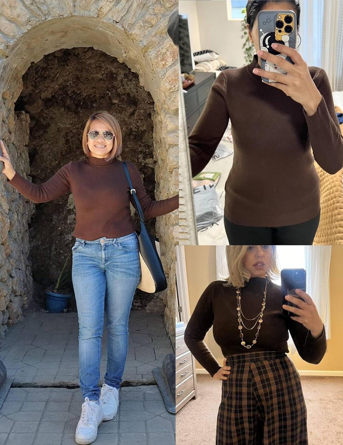 imageZeagoo Womens Fleece Sherpa Lined Sweater Mock Neck Long Sleeve Thermal Shirt 2025 Fall Winter Fuzzy Knit Jumper Tops SXXLCoffee