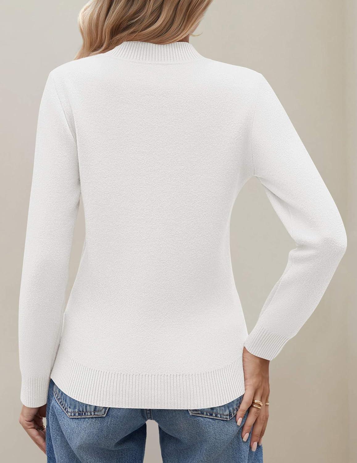 imageZeagoo Womens Fleece Sherpa Lined Sweater Mock Neck Long Sleeve Thermal Shirt 2025 Fall Winter Fuzzy Knit Jumper Tops SXXLWhite
