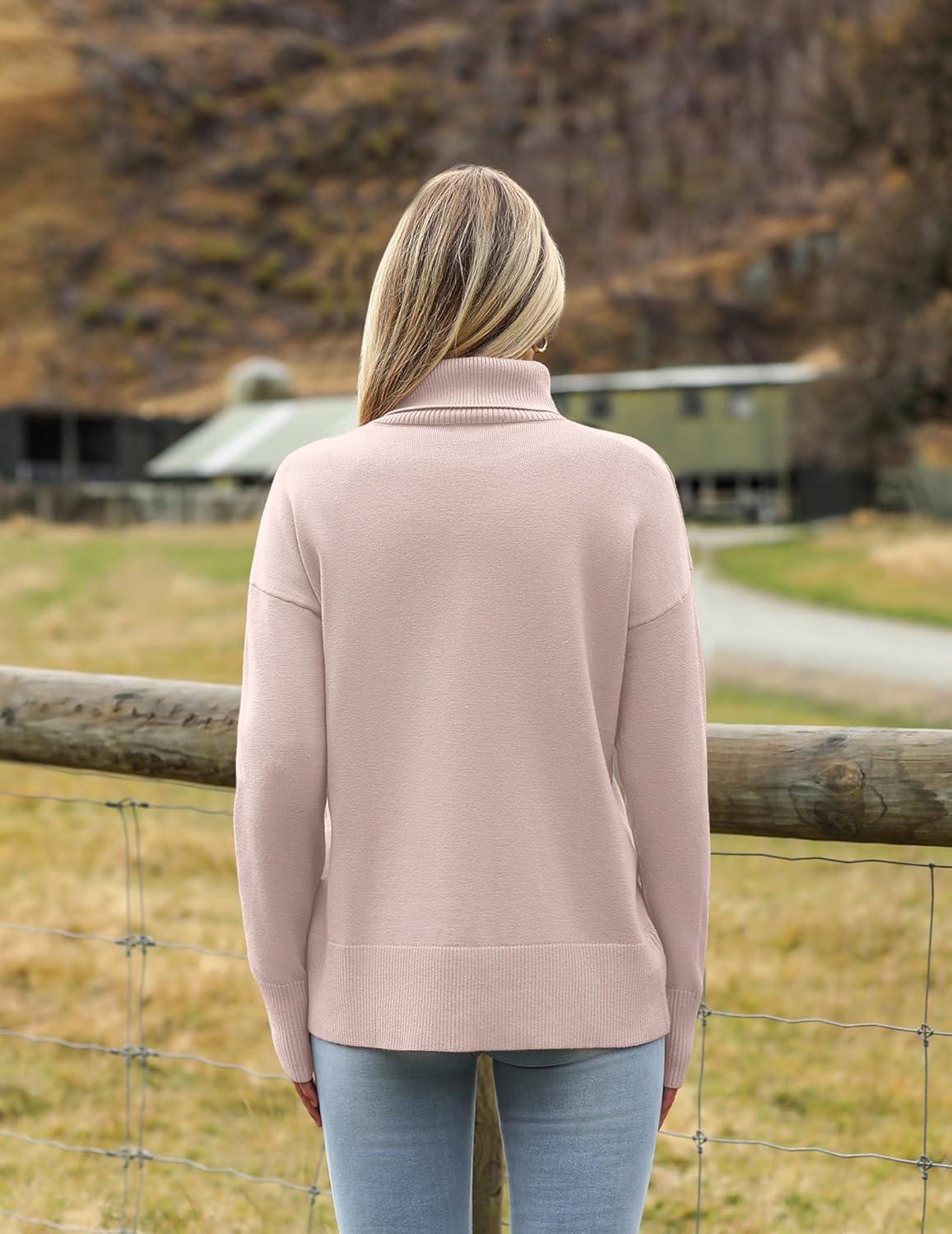 imageZeagoo Womens Turtleneck Sweater 2025 Fall Winter Chunky Knitted Pullover High Low Hem Trendy Basic Jumper TopApricot