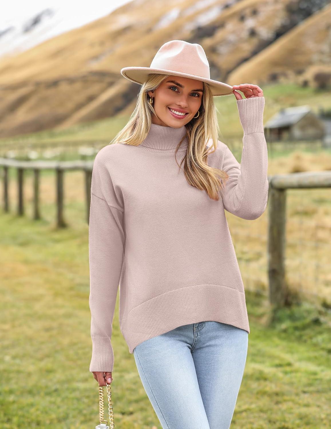 imageZeagoo Womens Turtleneck Sweater 2025 Fall Winter Chunky Knitted Pullover High Low Hem Trendy Basic Jumper TopApricot