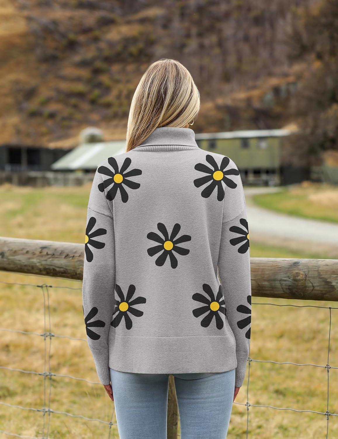 imageZeagoo Womens Turtleneck Sweater 2025 Fall Winter Chunky Knitted Pullover High Low Hem Trendy Basic Jumper TopApricot Flower