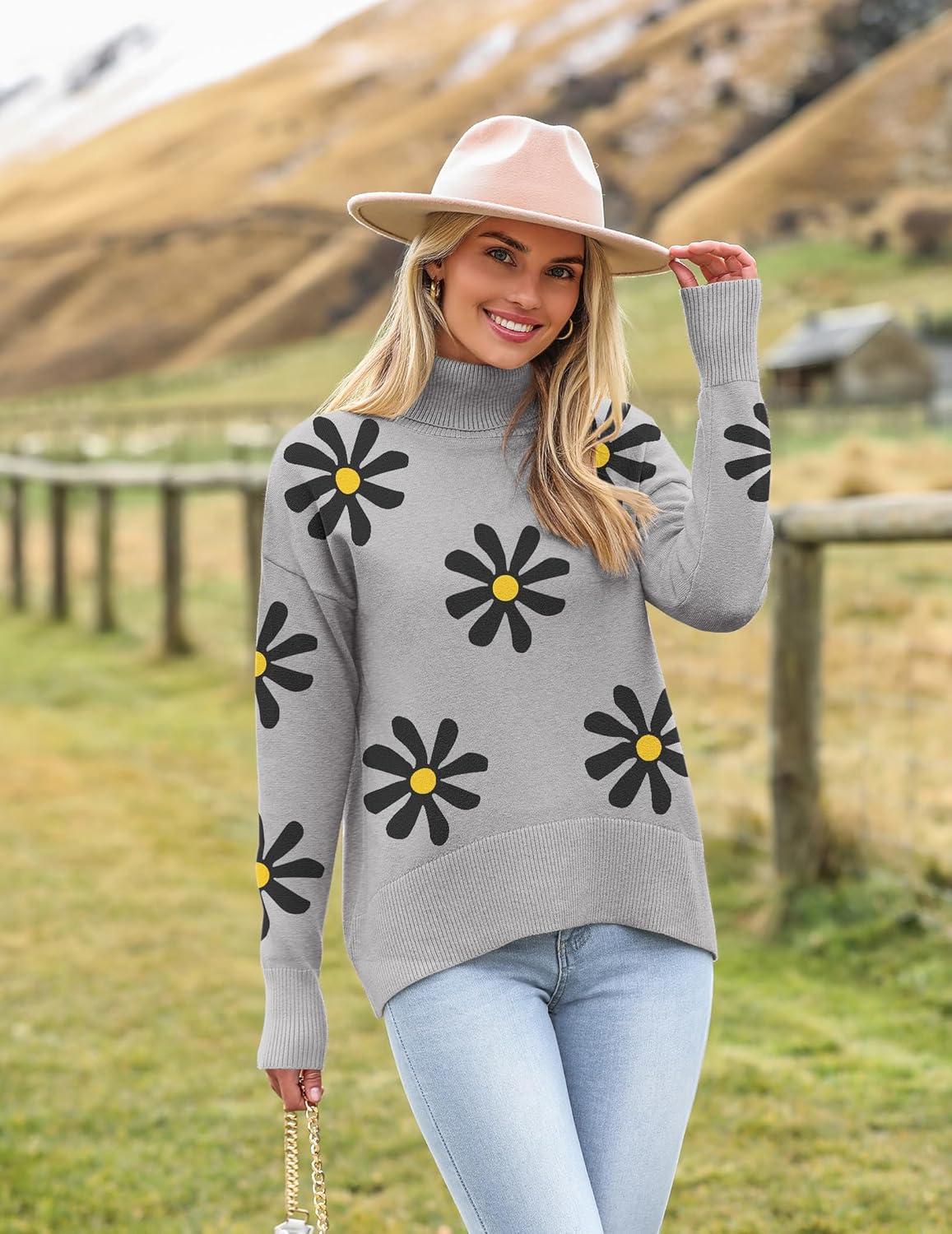imageZeagoo Womens Turtleneck Sweater 2025 Fall Winter Chunky Knitted Pullover High Low Hem Trendy Basic Jumper TopApricot Flower