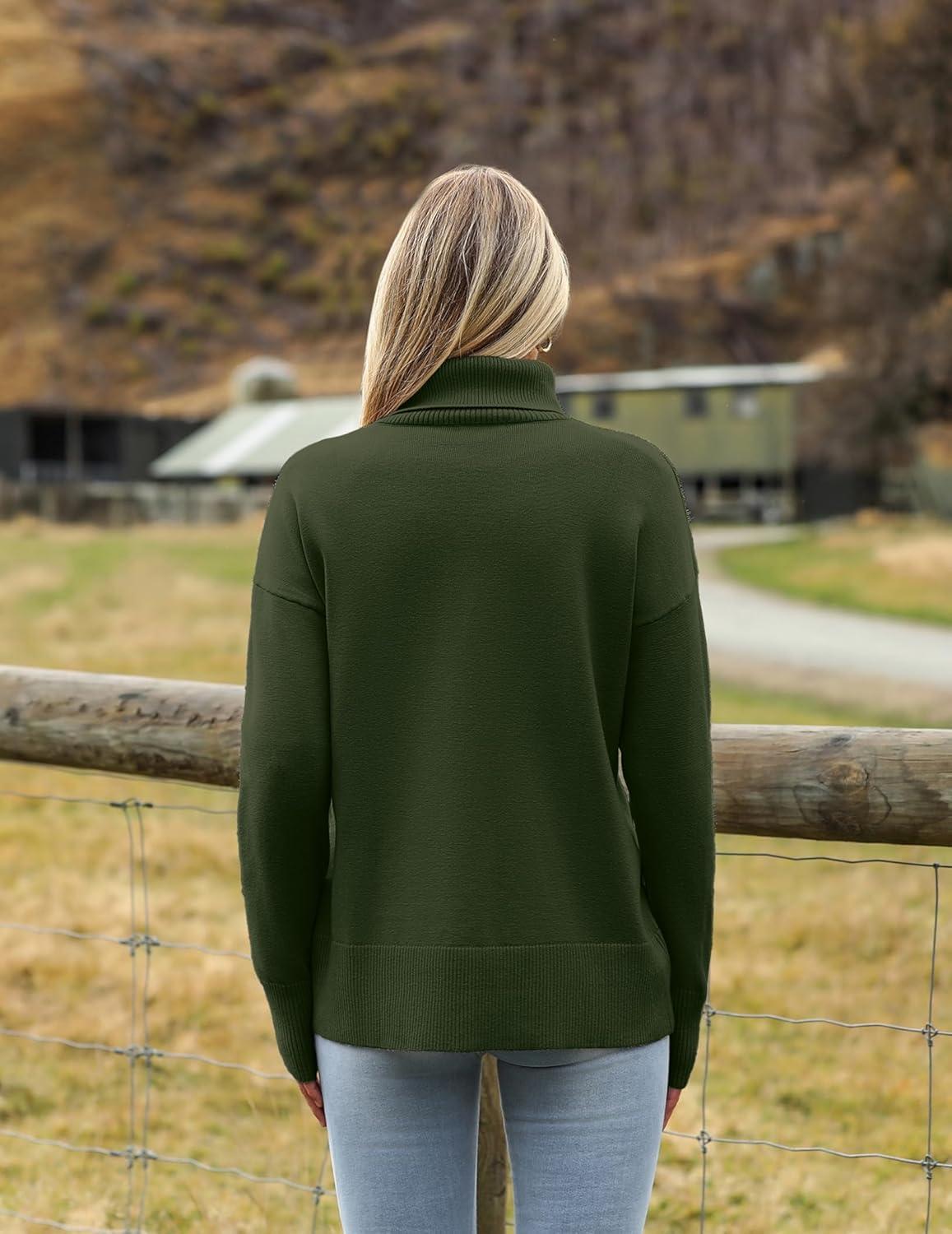 imageZeagoo Womens Turtleneck Sweater 2025 Fall Winter Chunky Knitted Pullover High Low Hem Trendy Basic Jumper TopArmy Green