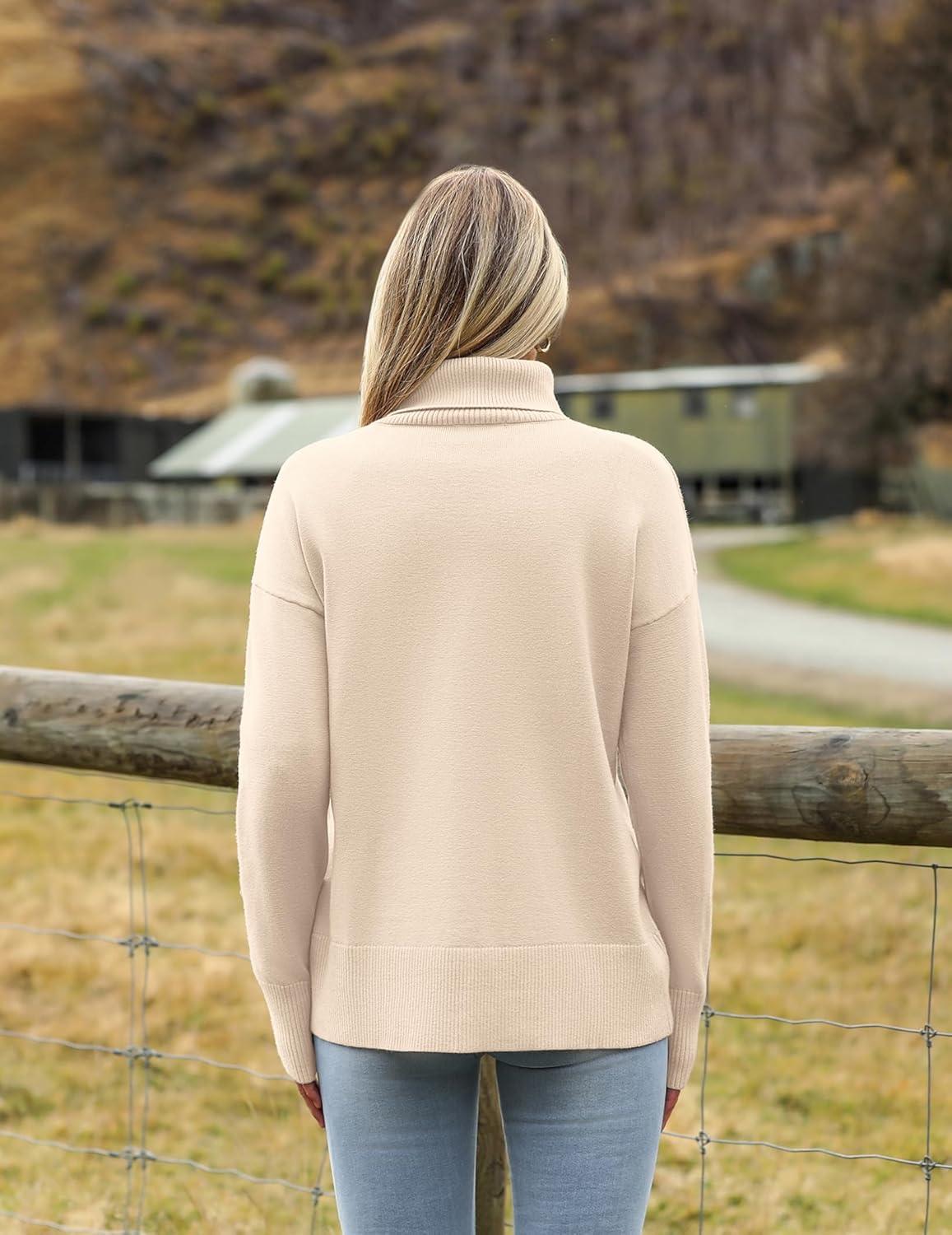 imageZeagoo Womens Turtleneck Sweater 2025 Fall Winter Chunky Knitted Pullover High Low Hem Trendy Basic Jumper TopBeige