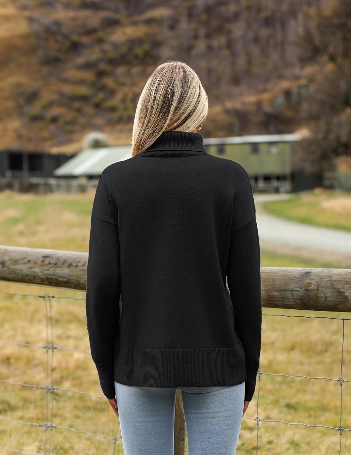 imageZeagoo Womens Turtleneck Sweater 2025 Fall Winter Chunky Knitted Pullover High Low Hem Trendy Basic Jumper TopBlack