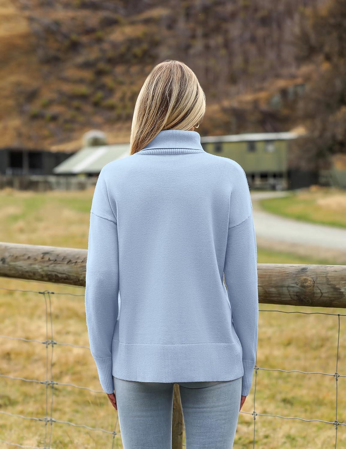 imageZeagoo Womens Turtleneck Sweater 2025 Fall Winter Chunky Knitted Pullover High Low Hem Trendy Basic Jumper TopBlue