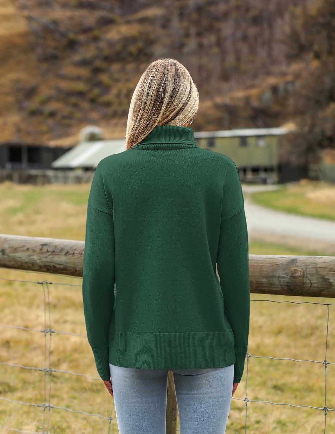 imageZeagoo Womens Turtleneck Sweater 2025 Fall Winter Chunky Knitted Pullover High Low Hem Trendy Basic Jumper TopGreen