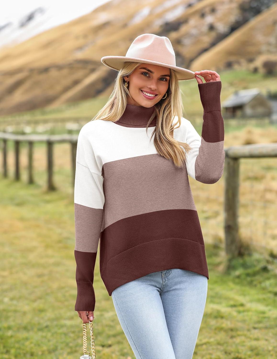 imageZeagoo Womens Turtleneck Sweater 2025 Fall Winter Chunky Knitted Pullover High Low Hem Trendy Basic Jumper TopMulticolored