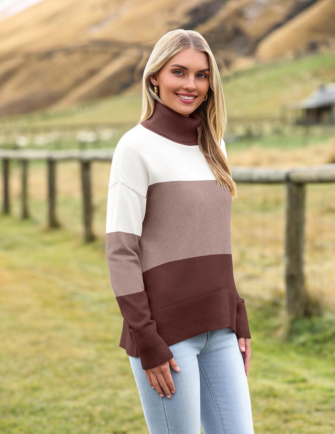 imageZeagoo Womens Turtleneck Sweater 2025 Fall Winter Chunky Knitted Pullover High Low Hem Trendy Basic Jumper TopMulticolored