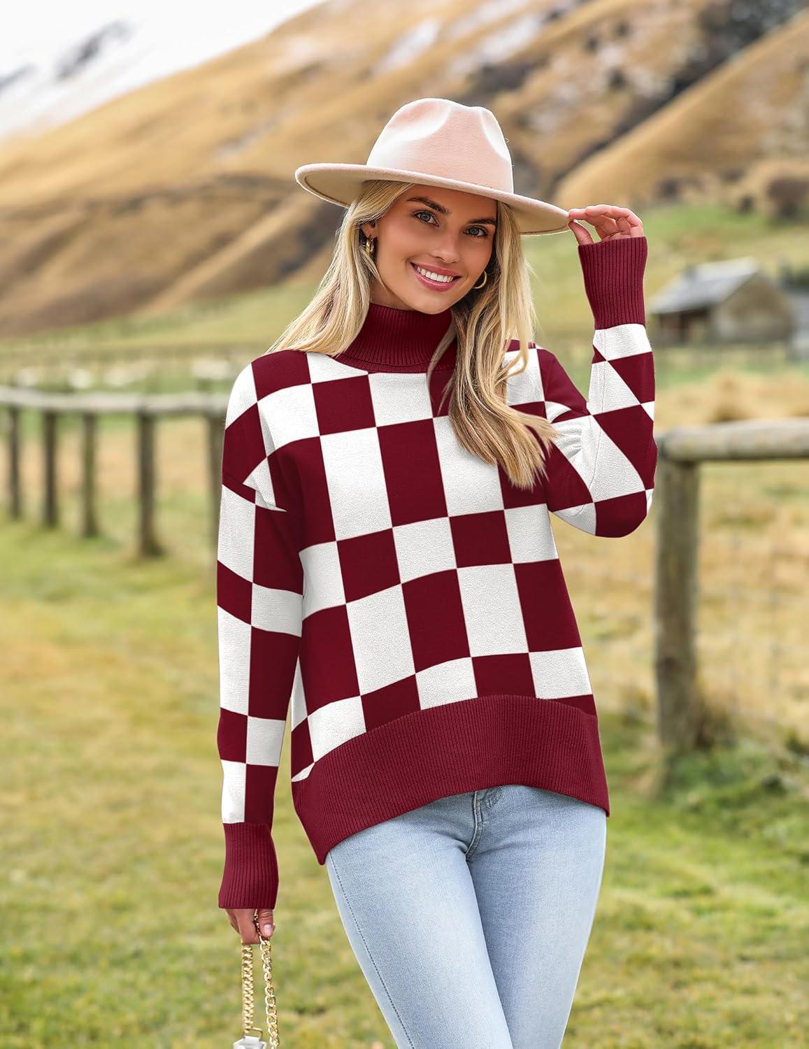 imageZeagoo Womens Turtleneck Sweater 2025 Fall Winter Chunky Knitted Pullover High Low Hem Trendy Basic Jumper TopPlumplaid