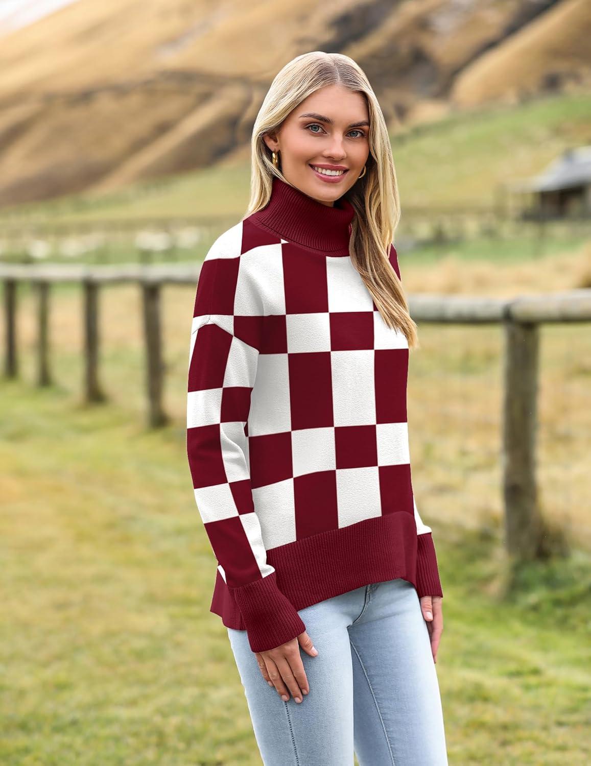 imageZeagoo Womens Turtleneck Sweater 2025 Fall Winter Chunky Knitted Pullover High Low Hem Trendy Basic Jumper TopPlumplaid