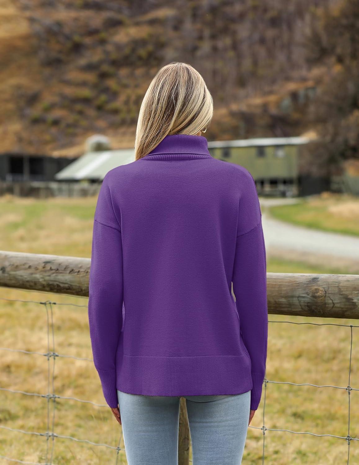 imageZeagoo Womens Turtleneck Sweater 2025 Fall Winter Chunky Knitted Pullover High Low Hem Trendy Basic Jumper TopPurple