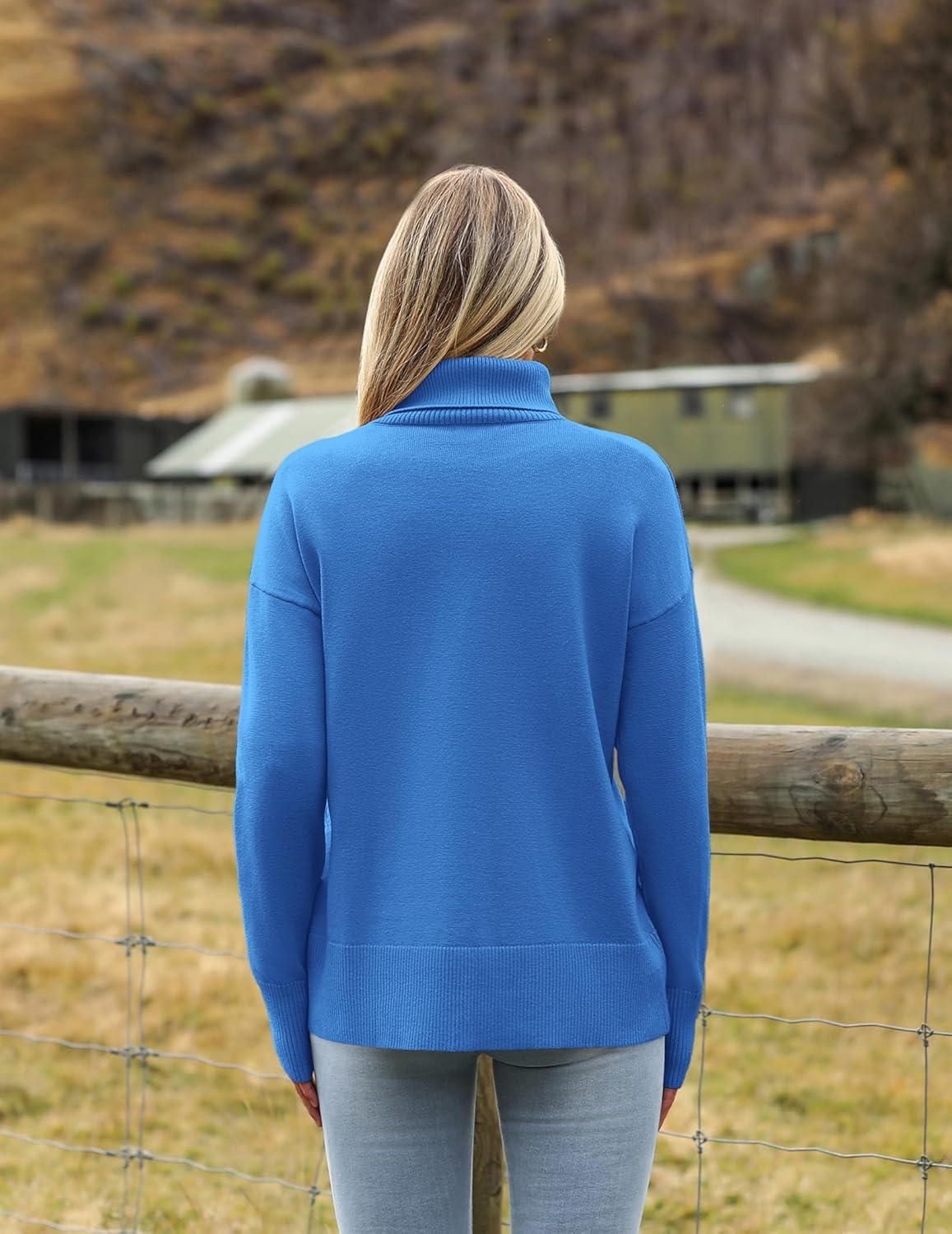 imageZeagoo Womens Turtleneck Sweater 2025 Fall Winter Chunky Knitted Pullover High Low Hem Trendy Basic Jumper TopSky Blue