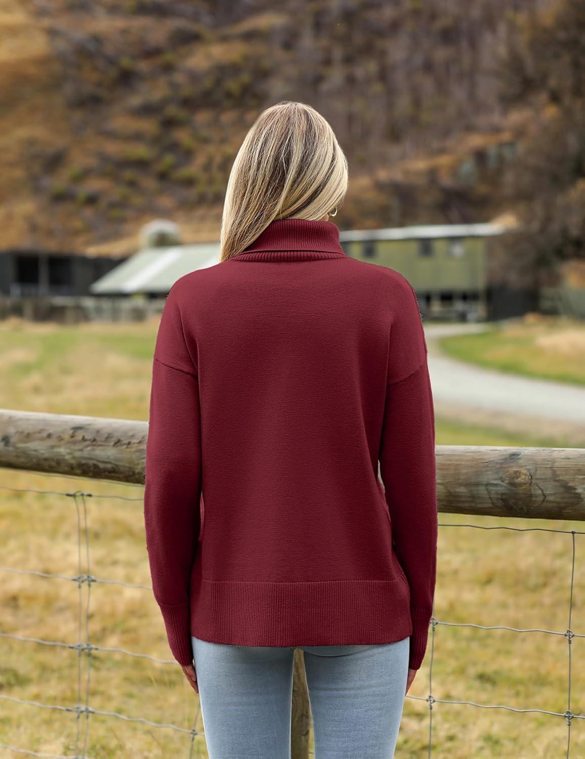 imageZeagoo Womens Turtleneck Sweater 2025 Fall Winter Chunky Knitted Pullover High Low Hem Trendy Basic Jumper TopWine Red