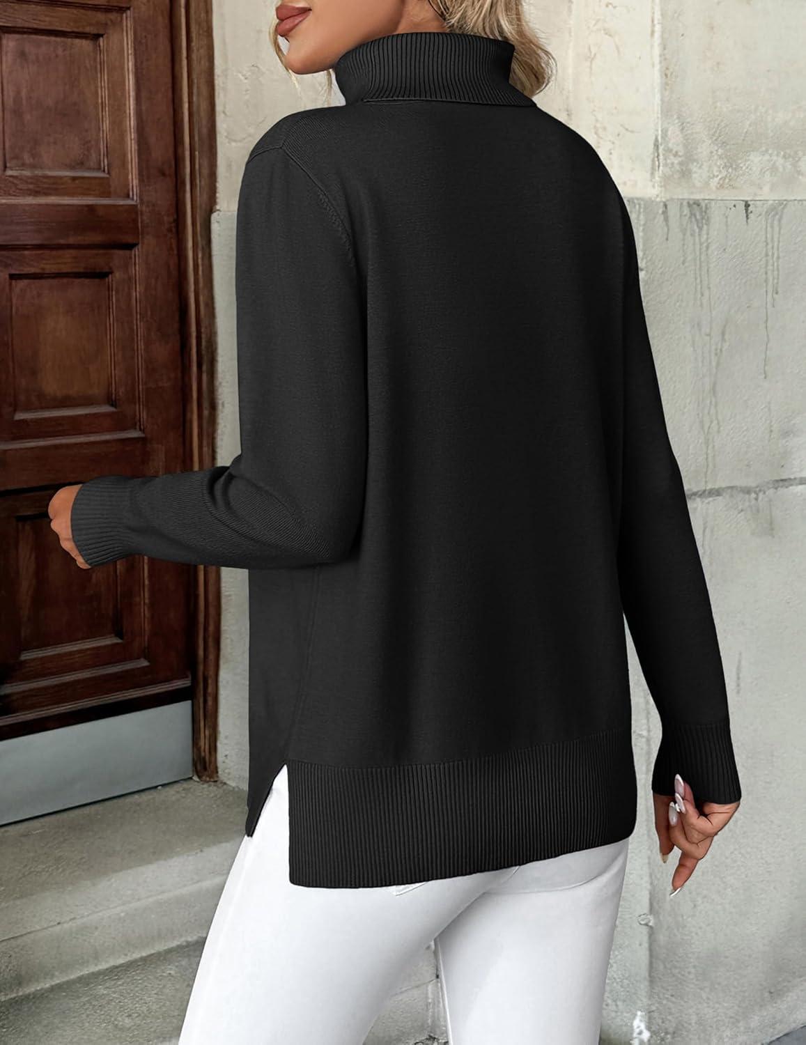 imageZeagoo Womens Turtleneck Sweater Long Sleeve Spilt Hem Casual Knit Pullover Chunky Fall Winter Jumper Top 2025Black