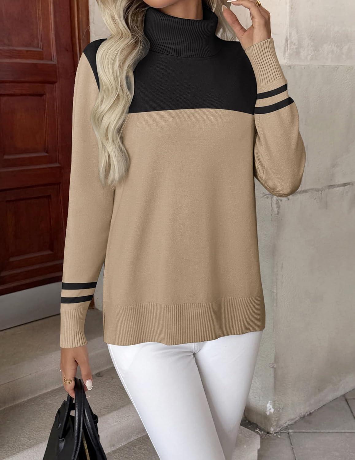imageZeagoo Womens Turtleneck Sweater Long Sleeve Spilt Hem Casual Knit Pullover Chunky Fall Winter Jumper Top 2025Jh487