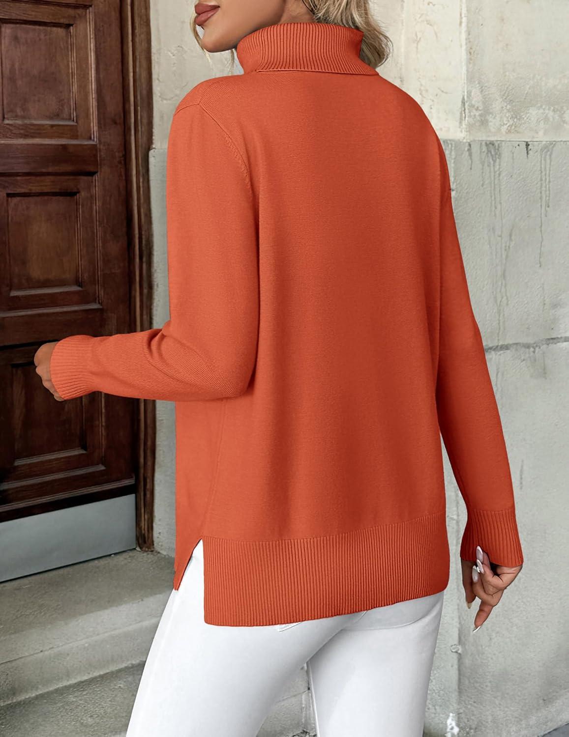 imageZeagoo Womens Turtleneck Sweater Long Sleeve Spilt Hem Casual Knit Pullover Chunky Fall Winter Jumper Top 2025Orange
