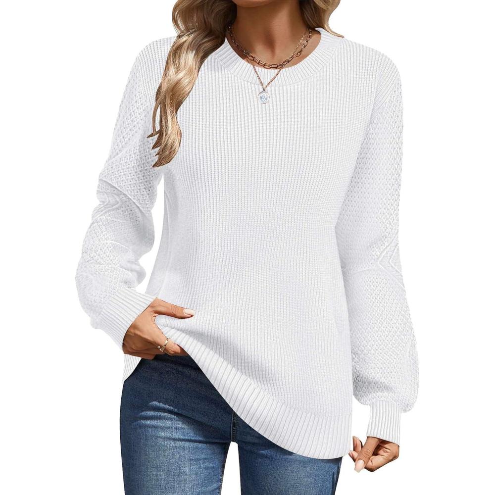 imageZeagoo Womens Fall Tops 2025 Fashion V Neck Long Sleeve Pullover Sweater SXXLAll White