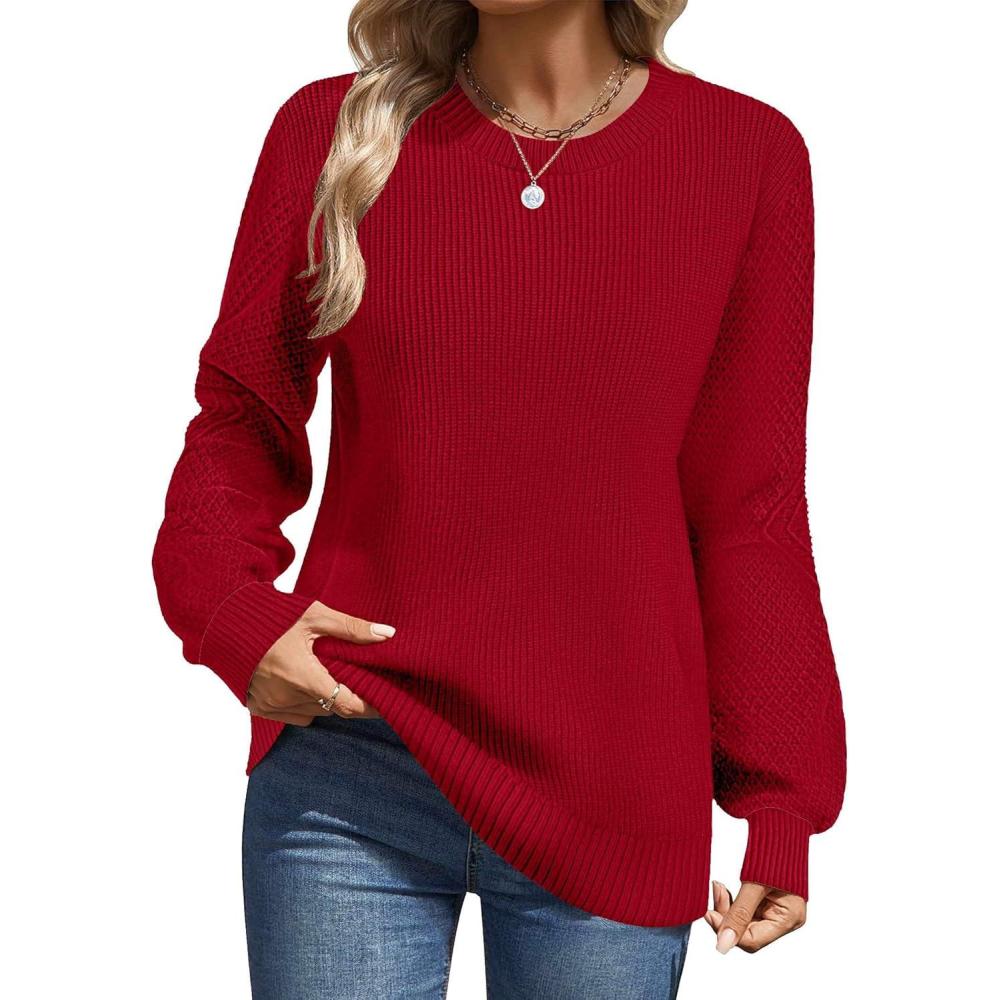 imageZeagoo Womens Fall Tops 2025 Fashion V Neck Long Sleeve Pullover Sweater SXXLRed