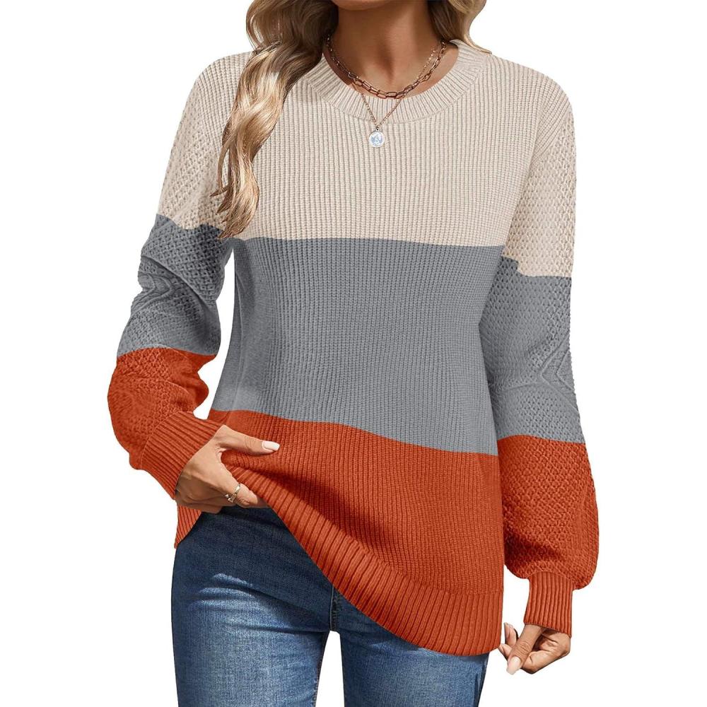 imageZeagoo Womens Fall Tops 2025 Fashion V Neck Long Sleeve Pullover Sweater SXXLWhite Gray Orange