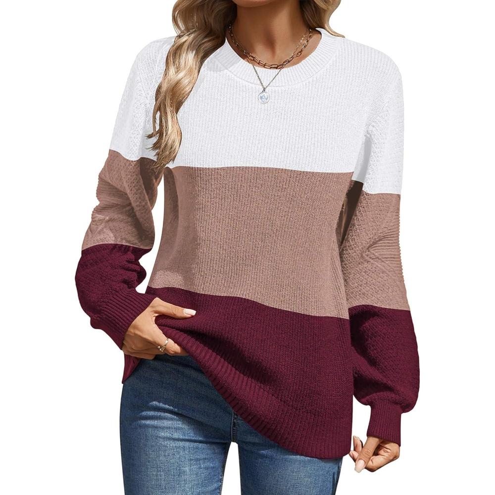 imageZeagoo Womens Fall Tops 2025 Fashion V Neck Long Sleeve Pullover Sweater SXXLWhite Wine Red
