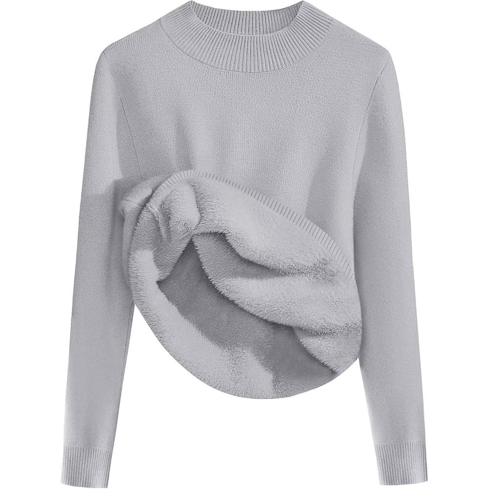 imageZeagoo Womens Fleece Sherpa Lined Sweater Mock Neck Long Sleeve Thermal Shirt 2025 Fall Winter Fuzzy Knit Jumper Tops SXXLLight Grey