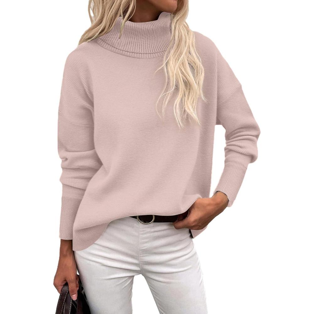 imageZeagoo Womens Turtleneck Sweater 2025 Fall Winter Chunky Knitted Pullover High Low Hem Trendy Basic Jumper TopApricot
