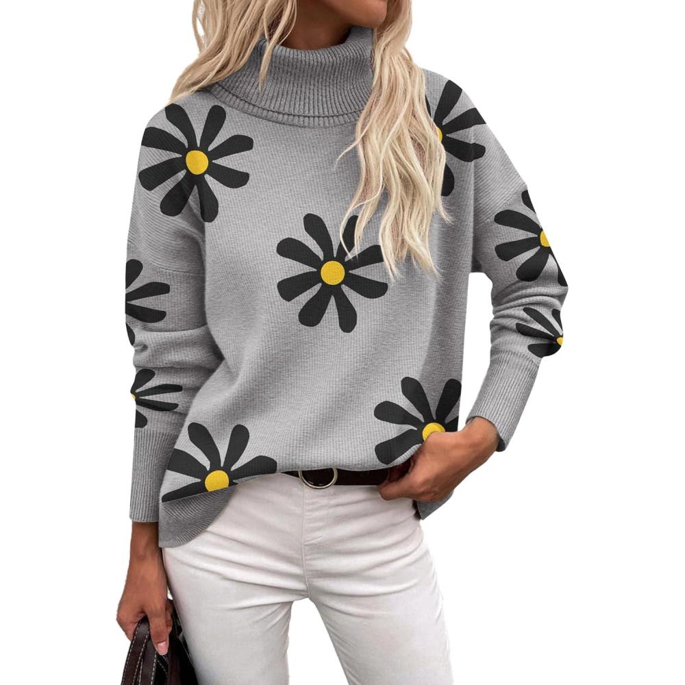 imageZeagoo Womens Turtleneck Sweater 2025 Fall Winter Chunky Knitted Pullover High Low Hem Trendy Basic Jumper TopApricot Flower