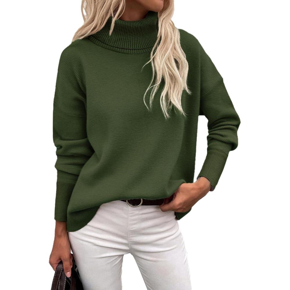 imageZeagoo Womens Turtleneck Sweater 2025 Fall Winter Chunky Knitted Pullover High Low Hem Trendy Basic Jumper TopArmy Green