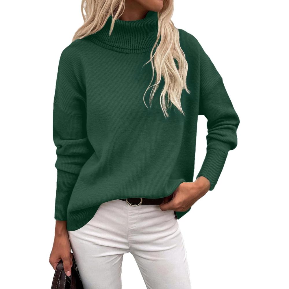 imageZeagoo Womens Turtleneck Sweater 2025 Fall Winter Chunky Knitted Pullover High Low Hem Trendy Basic Jumper TopGreen