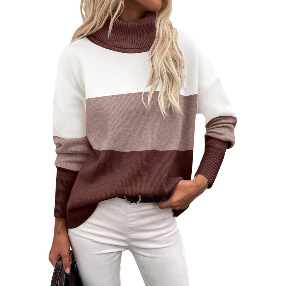 imageZeagoo Womens Turtleneck Sweater 2025 Fall Winter Chunky Knitted Pullover High Low Hem Trendy Basic Jumper TopMulticolored