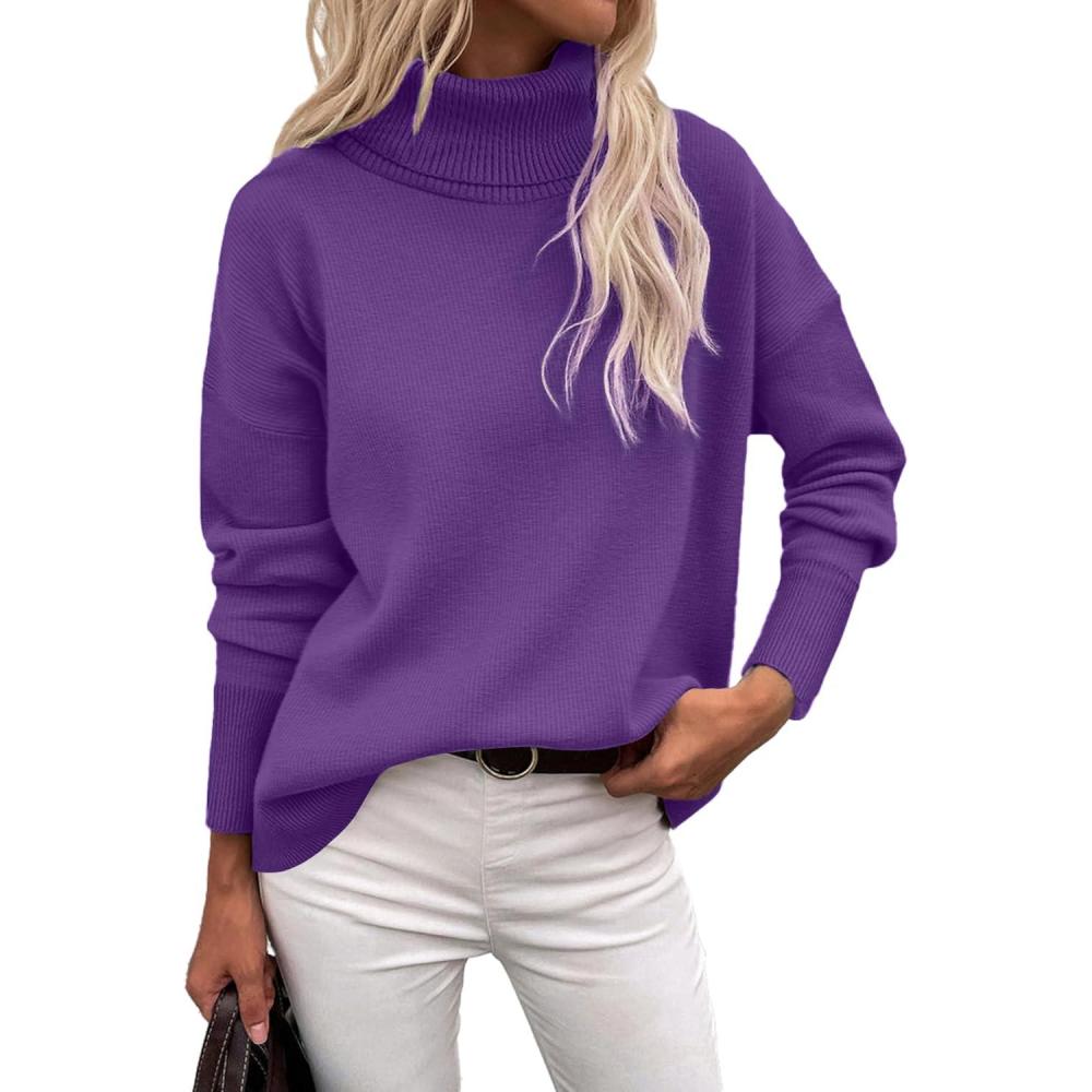 imageZeagoo Womens Turtleneck Sweater 2025 Fall Winter Chunky Knitted Pullover High Low Hem Trendy Basic Jumper TopPurple