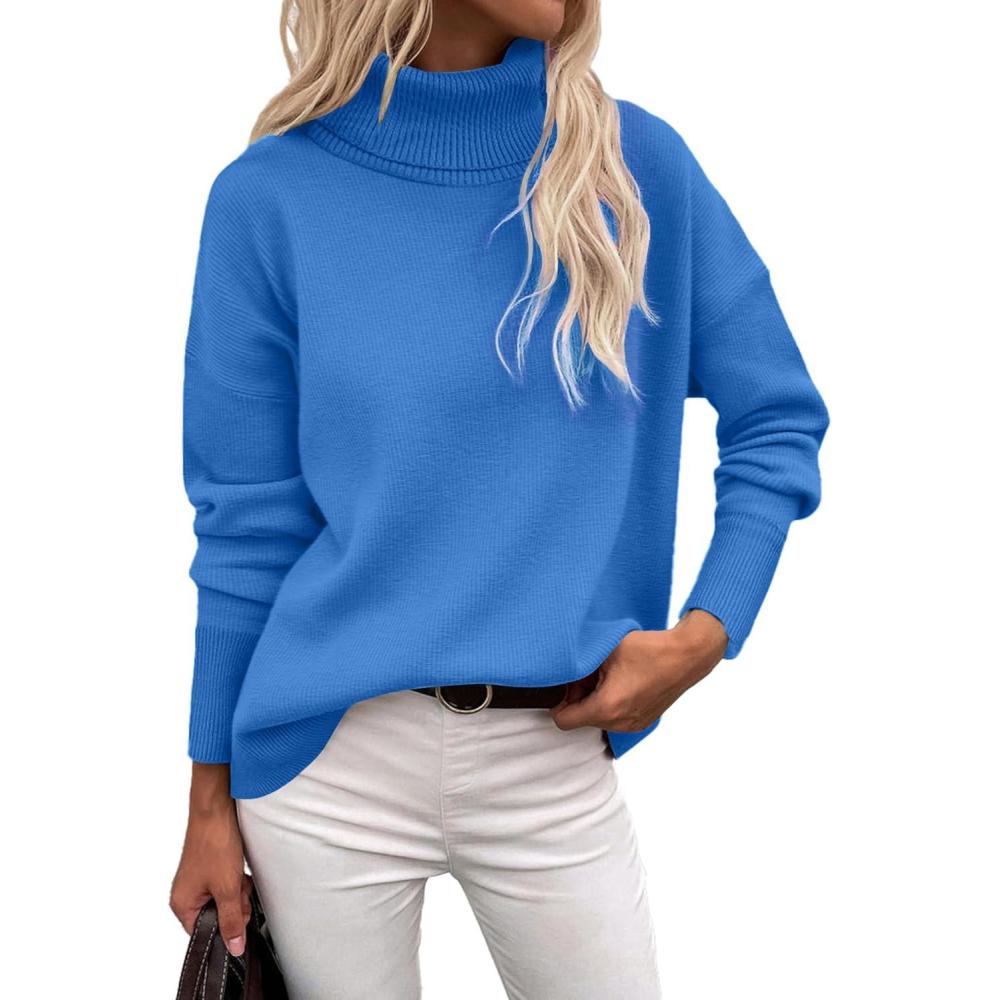 imageZeagoo Womens Turtleneck Sweater 2025 Fall Winter Chunky Knitted Pullover High Low Hem Trendy Basic Jumper TopSky Blue