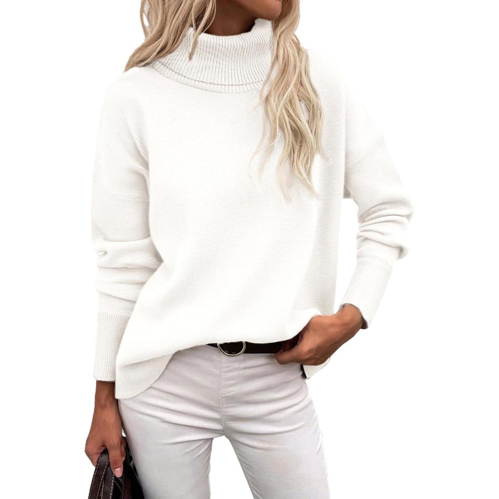 imageZeagoo Womens Turtleneck Sweater 2025 Fall Winter Chunky Knitted Pullover High Low Hem Trendy Basic Jumper TopWhite