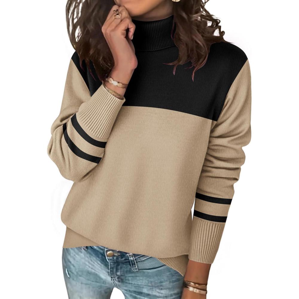 imageZeagoo Womens Turtleneck Sweater Long Sleeve Spilt Hem Casual Knit Pullover Chunky Fall Winter Jumper Top 2025Jh487
