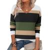 imageZeagoo Womens 2025 Fall Sweaters Long Sleeve V Neck Knit Pullovers Business Casual Sweater TopsArmy Stripe