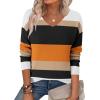 imageZeagoo Womens 2025 Fall Sweaters Long Sleeve V Neck Knit Pullovers Business Casual Sweater TopsOrange Stripe