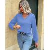 imageZeagoo Womens 2025 Fall VNeck Cropped Sweater Trendy Long Latern Sleeve Ribbed Knit Pullover Crop TopsBlue