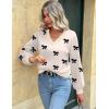 imageZeagoo Womens 2025 Fall VNeck Cropped Sweater Trendy Long Latern Sleeve Ribbed Knit Pullover Crop TopsBowknot Beige