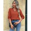 imageZeagoo Womens 2025 Fall VNeck Cropped Sweater Trendy Long Latern Sleeve Ribbed Knit Pullover Crop TopsBrick Red
