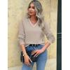 imageZeagoo Womens 2025 Fall VNeck Cropped Sweater Trendy Long Latern Sleeve Ribbed Knit Pullover Crop TopsColor Block 1