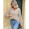 imageZeagoo Womens 2025 Fall VNeck Cropped Sweater Trendy Long Latern Sleeve Ribbed Knit Pullover Crop TopsColor Block 1