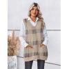 imageZeagoo Womens Sweater Vest 2025 Oversized Sleeveless V Neck Pullovers with Pocket Knitted Fall OutfitsWhite Plaid