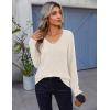 imageZeagoo Womens Sweaters Fall 2025 Long Sleeve Knit Pullover V Neck Lightweight Crochet Sweater Tops Dressy CasualBeige