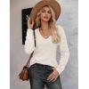 imageZeagoo Womens Sweaters Fall 2025 Long Sleeve Knit Pullover V Neck Lightweight Crochet Sweater Tops Dressy CasualBeige