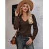 imageZeagoo Womens Sweaters Fall 2025 Long Sleeve Knit Pullover V Neck Lightweight Crochet Sweater Tops Dressy CasualBrown